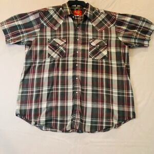 Vtg Ely Plains XL Shirt Pearl Snap Plaid Western Pockets USA Short Sleeve Cuffed
